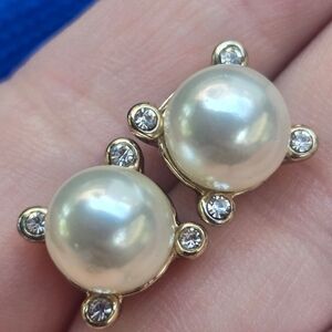 Monet Gold and Pearl Earrings with Sparkling Accents